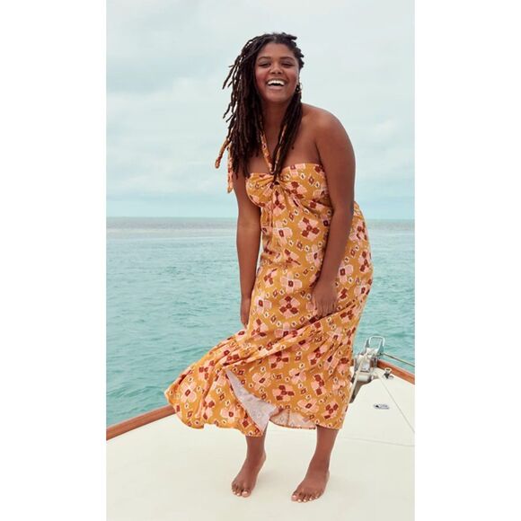 Aerie Orange Printed Maxi Dress Size Large - Picture 2 of 7